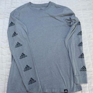 Adidas Gray Long Sleeve Tee with Logo Sleeves